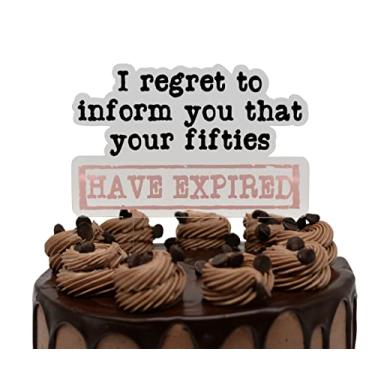 Imagem de Topo de bolo aniversário de 60 anos para homens ou mulheres, topo de bolo de acrílico para decorações engraçadas de aniversário de 60 anos, artigos de festa de aniversário de 60 anos - I Regret Fifties