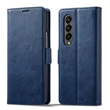 Imagem de YINGDAFENG Capa carteira para Samsung Galaxy Z Fold 4, capa flip com fecho magnético durável com suporte para slot para cartão e proteção da câmera à prova de choque capa interna de policarbonato azul, azul