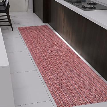 Imagem de Tapete Antiderrapante Cozinha 1,30m x 45cm Passadeira Emborrachado Algodão Vermelho Colorido Quarto Corredor Tapeçaria Decoração Artesanal Sem Pelo Lava na Máquina