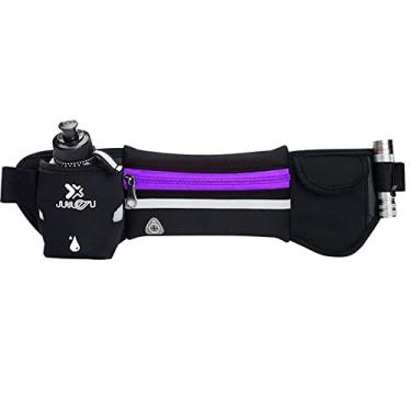 Imagem de Cinto de hidratação feminino masculino para trilha corrida à prova d'água refletivo quadril pacote de cintura com fone de ouvido maratona para corrida com garrafa de água de 280 ml, roxo, 44 * 13 cm
