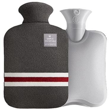 Imagem de Garrafa de água quente com tampa de bolso de mão 2L livre de BPA bolsa de água de PVC material superior bolsa de água quente para dor no pescoço no ombro e pés de mão mais quente compressa quente e terapia fria, cinza 2, G