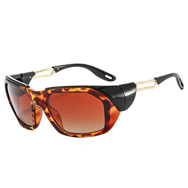 Imagem de Óculos de sol polarizados esportivos masculinos, óculos de sol de luxo, óculos de sol masculinos de armação grande, óculos de pesca de ciclismo, chá preto de leopardo C5, lente polarizada