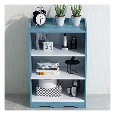 Imagem de KIZQYN Estante de livros de perfil estreito, folheado de madeira, organizador de 4 prateleiras, armário de armazenamento para escritório, cozinha, estante de sala de estar (cor: caneca grande azul)