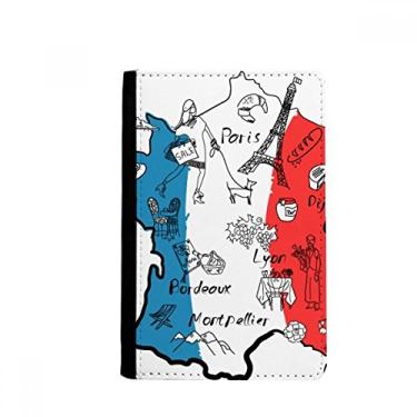 Imagem de Mapa cidade França Marco bandeira nacional porta-passaporte Notecase Burse carteira capa porta-cartão, Multicolor