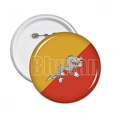 Imagem de Broche redondo com nome da bandeira do país do Butão com emblema e botão para decoração 5 peças