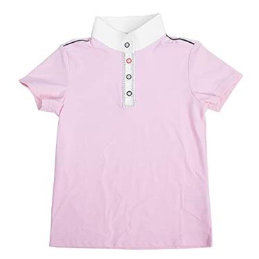 Imagem de Camisa de equitação ZPSHYD, camiseta equestre esportiva confortável Roupas de equitação da moda manga curta para meninas (130-rosa)