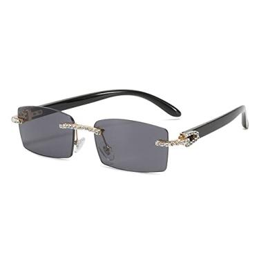 Imagem de Óculos de sol de cristal sem aro exclusivos para mulheres vintage gradiente pequeno quadrado strass brilhante óculos de sol femininos, preto todo cinza, com estojo