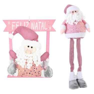 Jogo Papai Noel e Boneco de Neve Pelúcia Rosa Sentado Saco Presente 20cm -  Master Christmas - Boneco Papai Noel - Magazine Luiza