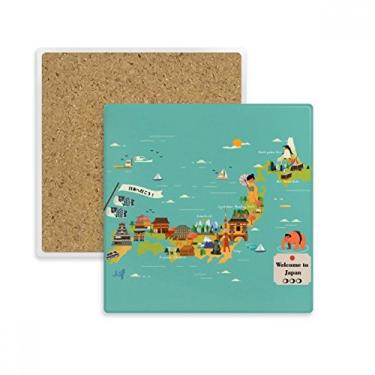 Imagem de Porta-copos quadrado tradicional com mapa da cultura japonesa e pedra isolante