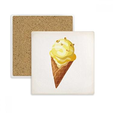 Imagem de Porta-copos quadrado com padrão de sorvete amarelo amendoim e suporte de subplaca para caneca