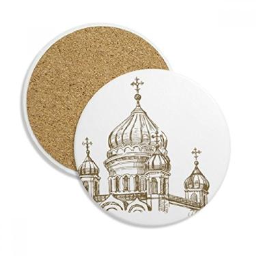 Imagem de Caneca de paisagem com desenho de marco da igreja, porta-copos com proteção de mesa, pedra absorvente