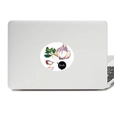 Imagem de Adesivo de notebook com emblema de vinil e aquarela saudável com vegetais de alho saboroso