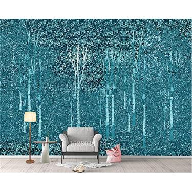 Imagem de Papel de parede personalizado atmosfera 3D moderna minimalista árvores azuis mural abstrato sala de estar, restaurante, hotel, fundo 250 cm (C) × 175 cm (A)