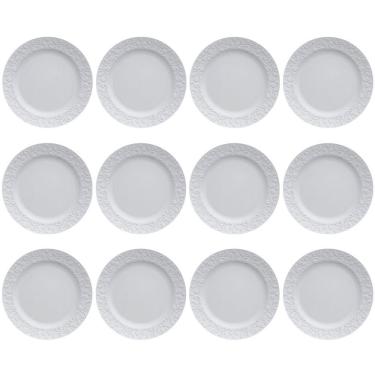 Imagem de Jogo 12 Pratos Rasos Redondos 26,5cm em Porcelana com Relevo Tassel Germer Branco