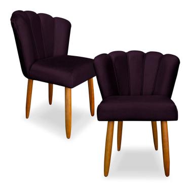 Imagem de Kit 2 Cadeiras de Jantar Pétala Estofada Pés Palito Veludo Roxo - Montanaris Decor