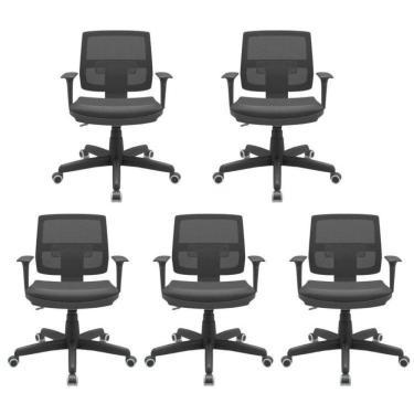 Imagem de Kit 5 Cadeiras para Escritório Diretor Ergonômica Giratória Executiva Brizza NR17 Plaxmetal Preto