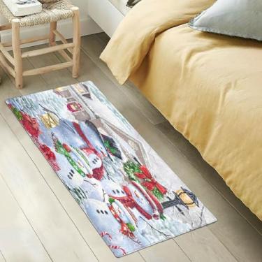 Imagem de GuoChe Feliz Natal boneco de neve branco vermelho verde corredor corredor tapete tapete felpudo tapete felpudo tapete para corredor 99 x 50 cm
