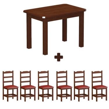 Imagem de Mesa Retangular 6 Cadeiras Estofadas 160cm Madeira Castanho Vermelho