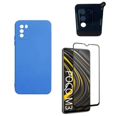 Imagem de Kit Capinha Case Compatível Xiaomi Poco M3 Aveludada + Película Vidro 3d 9d + Película Câmera