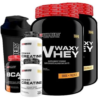 Imagem de Kit 2x Waxy Whey Baunilha e Paçoca 900g + BCAA 4,5 100g + 2x Power Creatina 100g + Coqueteleira - Bodybuilders