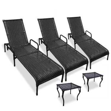 Imagem de Kit 3 Espreguiçadeiras para Piscina Catar + 2 mesas