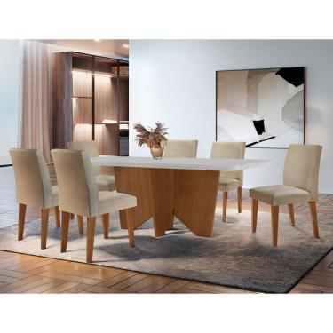 Imagem de Sala De Jantar Mesa Evora 180cm Mdf Canto Copo Com 6 Cadeiras