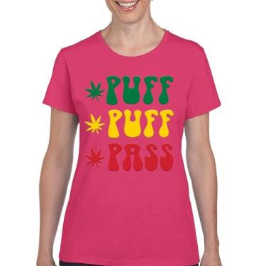 Imagem de Camiseta Puff Puff Pass 420 Weed Lover Pot Leaf Smoking Marijuana Legalize Cannabis Funny High Pothead Camiseta feminina, Rosa choque, M