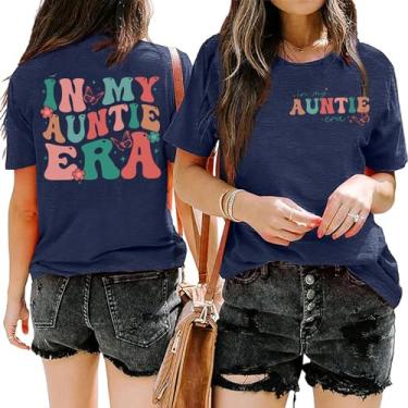 Imagem de Camisetas femininas in My Auntie Era Aunt Life, camisetas estampadas com letras engraçadas, camisetas de manga curta casual, Azul, M