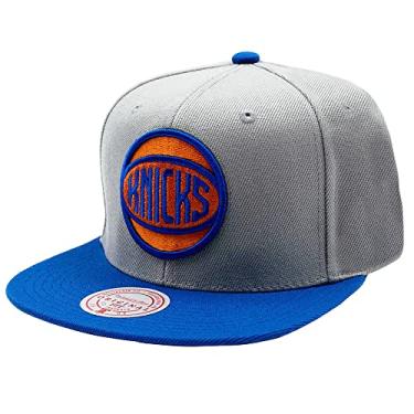 Imagem de Mitchell & Ness Boné Snapback Clássico New York Knicks 2 Tons Boné Ajustável Cinza Azul, Cinza e azul, Tamanho �nica