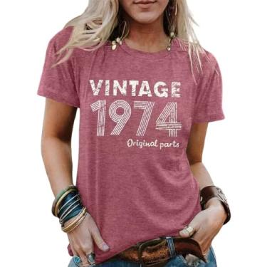 Imagem de Camiseta feminina vintage de 1973 peças originais para presente de aniversário de 50 anos para mulheres camisetas casuais de aniversário retrô, Rosa 2, P