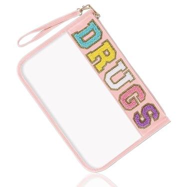 Imagem de izuzta Bolsa de maquiagem de Chenille Letter Clear DRUGS MEDS bolsa de maquiagem pequena para viagem, A - drogas - rosa, Style A