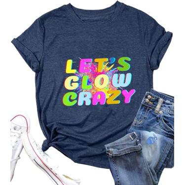 Imagem de Camiseta feminina de manga comprida Let's Glow Crazy 80 90's Vintage Shirt Graphic Top, Azul, GG
