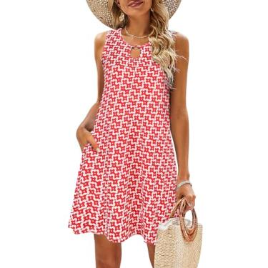 Imagem de SimpleFun Vestidos de verão para mulheres 2024 camiseta floral de praia vestidos casuais boho com bolsos, Vermelho, GG