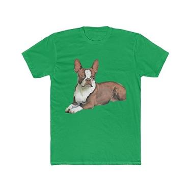 Imagem de Camiseta masculina Boston Terrier 'Seely' de algodão, Verde Kelly liso, XG
