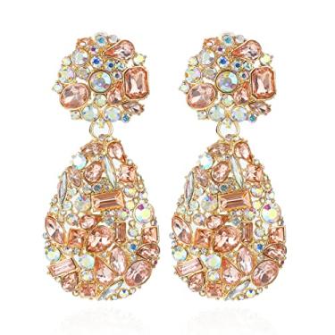 Imagem de Met-edianger Brincos de gota de strass brincos de noiva extravagantes de casamento conjunto de candelabro de cristal brincos pendentes para mulheres meninas, Zinco Aço inoxidável, Vidro