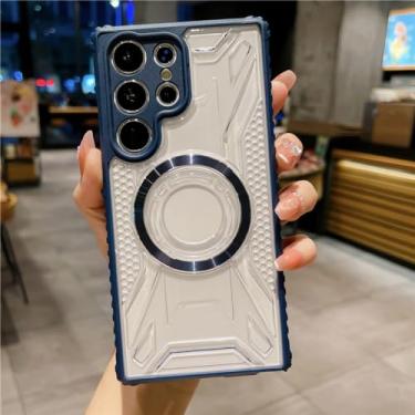 Imagem de Capa de carregamento sem fio transparente luxuosa para samsung galaxy s23 ultra plus s23ultra s 23 capas magnéticas, azul, para samsung s23