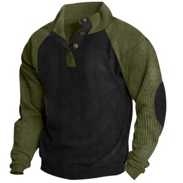 Imagem de JMMSlmax Suéter masculino casual elegante outono vintage remendo cotovelo veludo cotelê jaqueta camisa Henley camisas ocidentais, A11 - preto, G
