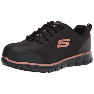 Imagem de Skechers Sapato industrial feminino com cadarço e bico de segurança, Preto/dourado, 11