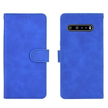 Imagem de Capa para LG V60 ThinQ 5G, carteira carteira flip dinheiro compartimento para cartão de identificação de crédito couro PU clipe magnético capa para celular LG V60 ThinQ 5G (azul)