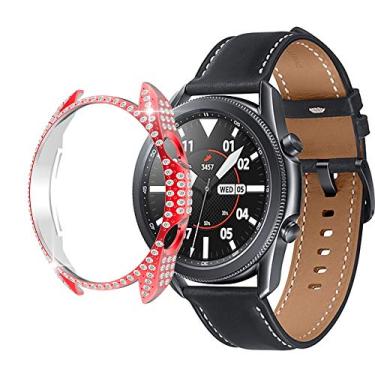 Imagem de Capa protetora rígida compatível com Samsung Galaxy Watch 3 de 41 mm e 45 mm com revestimento de policarbonato com diamantes brilhantes e cristais brilhantes para Galaxy Watch 3 (vermelho, 45 mm)
