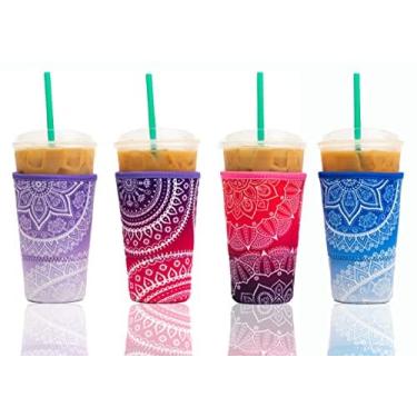 Imagem de Mangas de café gelado Baxendale para copos frios – Pacote com 4 unidades reutilizáveis de neoprene gelado para bebidas quentes e frias, compatível com Starbucks Dunkin e mais