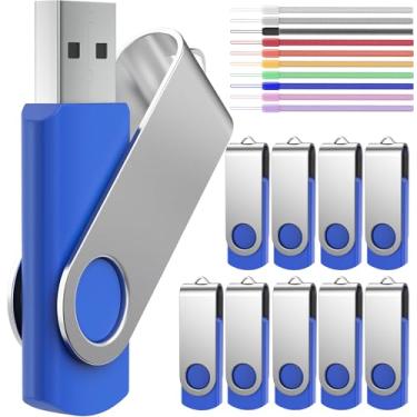 Imagem de Pen Drive USB 2.0 de 128 MB em massa, pacote com 10 unidades – Memory Sticks de pequena capacidade 128 MB de armazenamento de dados multipack para presente de promoção – Pen Drive com fecho de correr FEBNISCTE Blue Value Pen Drive com cordas