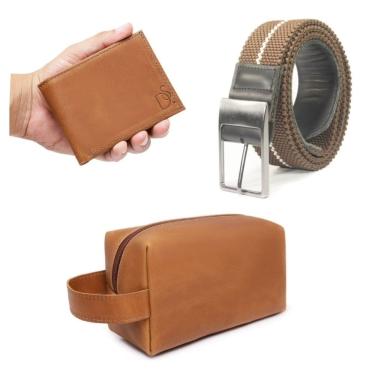 Imagem de Kit Necessaire Organizadora Masculina Com Carteira Grande Cabe Cedulas e Cinto Elastano Fivela