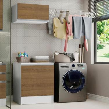 Imagem de Kit Área de Serviço Madesa Topazio 60 cm com Armário e Balcão - Branco