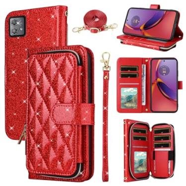 Imagem de Furill Capa carteira para Motorola Moto G84 5G com alça de pulso removível, alça de ombro transversal, 9 compartimentos para cartões, bolsa com zíper, acessórios de couro PU, capa de telefone para