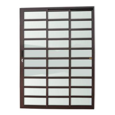 Imagem de Porta de Alumínio de Correr 210x120cm 3 Folhas com Travessa e Vidro Li