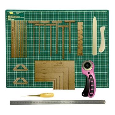 Imagem de Base Para Corte Grande 90x60 Kit Cartonagem Gabarito Régua Inox 60 Cor