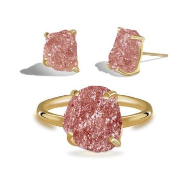 Imagem de Conjunto de Quartzo Morango - Cristal Natural, Prata 925