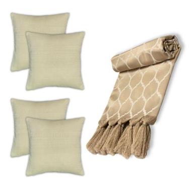 Imagem de Kit Manta Xale para Sofá Com 4 Capas de almofadas Decorativas Colmeia 