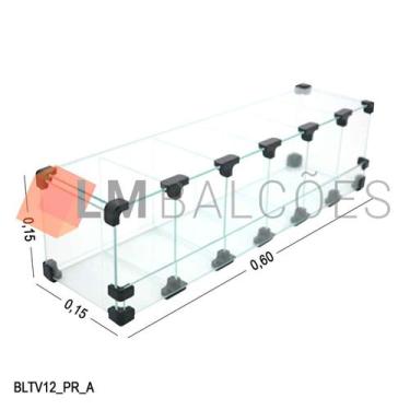 Imagem de Baleiro Expositor Preto de Vidro 0,60 x 0,15 x 0,15m - LM Balcoes